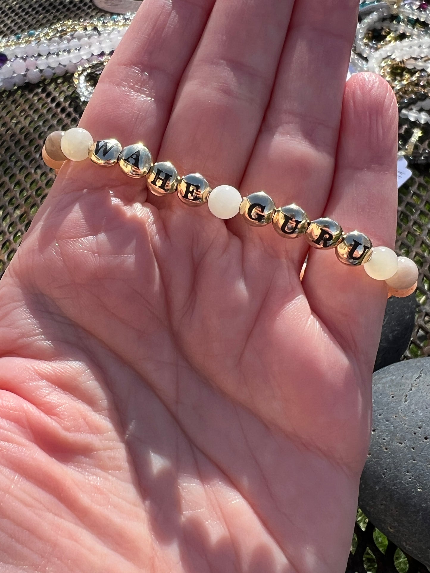 Peach Moonstone Mantra Power Stack Bracelet