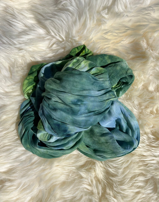 Green Dream Turban, Head Wrap, Hand Dyed Rayon, One Of A Kind